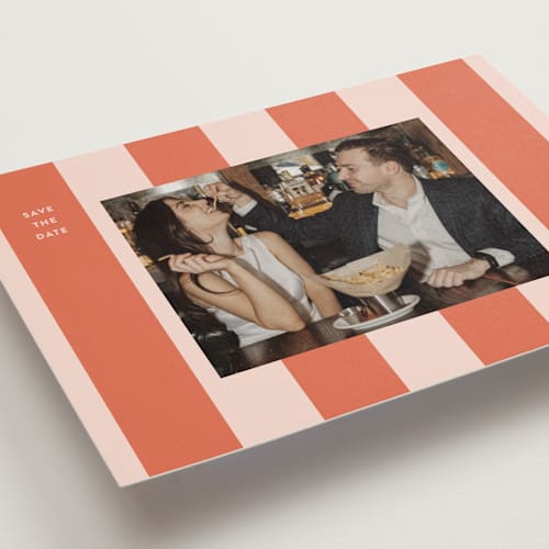 This is a grapefruit save the date with standard by Megan Davis called aperitivo printing on recycled smooth signature in standard