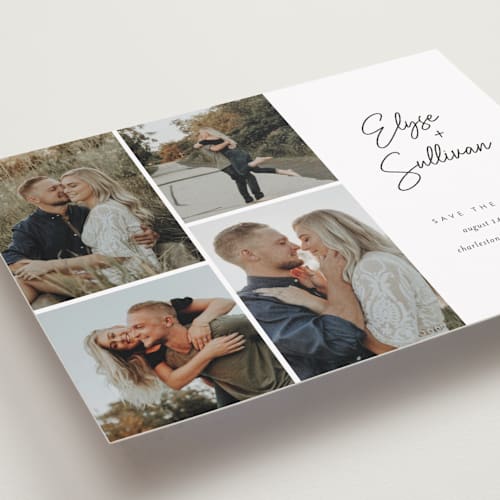 This is a sugar save the date with standard by Jessica Williams called bookmarked printing on recycled smooth signature in standard