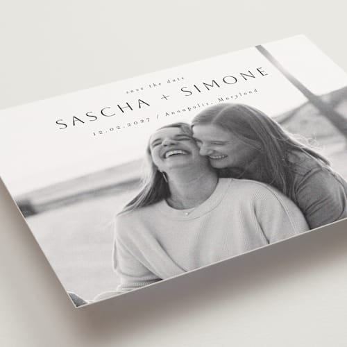 This is a downtown save the date with standard by Ani Somi called happy sailing printing on recycled smooth signature in standard
