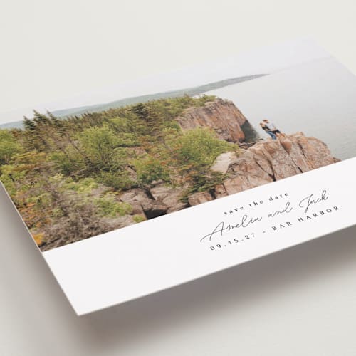 This is a snow save the date with standard by Kaydi Bishop called composition printing on recycled smooth signature in 5x7