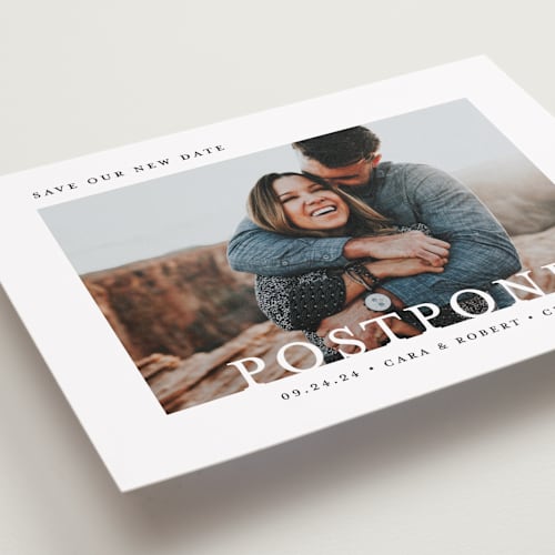 This is a cloud save the date with standard by Lindsay Megahed called minimal message printing on recycled smooth signature in standard