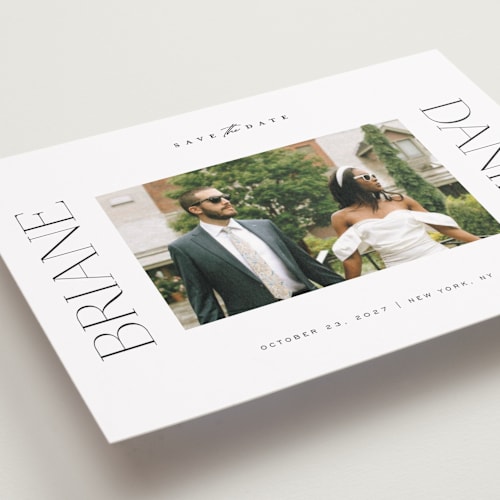 This is a cloud save the date with standard by Ashlee Townsend called spruce printing on recycled smooth signature in standard