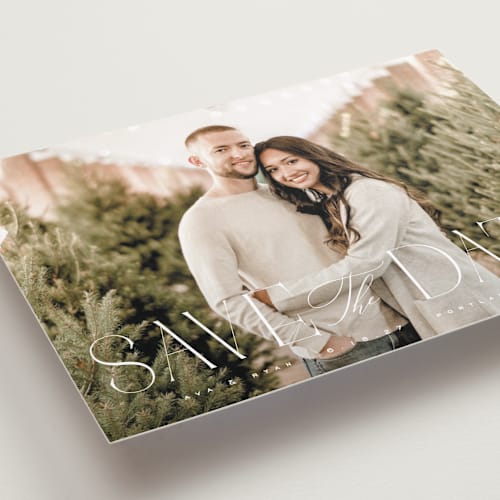 This is a quartz save the date with standard by Kristie Kern called aside printing on recycled smooth signature in standard