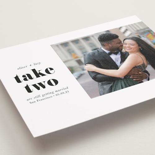 This is a monochrome save the date with standard by Hudson meet Rose called modern simplicity printing on recycled smooth signature in standard