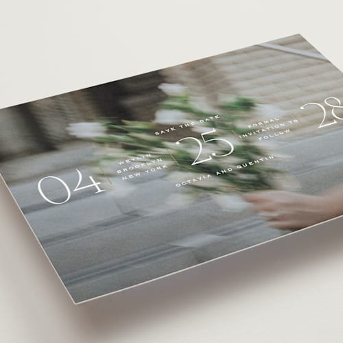 This is a chiffon save the date with standard by Heather Schertzer called updated printing on recycled smooth signature in standard