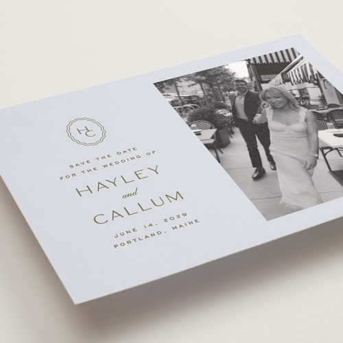 This is a sky save the date with standard by Ellen Schlegelmilch called callum printing on recycled smooth signature in standard