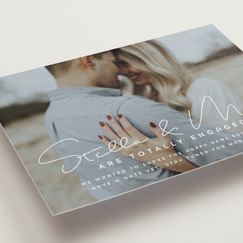 This is a cotton save the date with standard by Lori James called totally in love printing on recycled smooth signature in standard