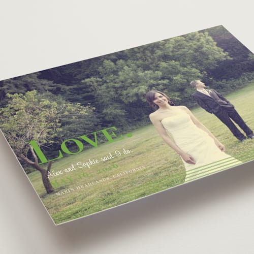 This is a grass wedding announcements with standard by Emily Ranneby called nostalgia printing on signature in standard