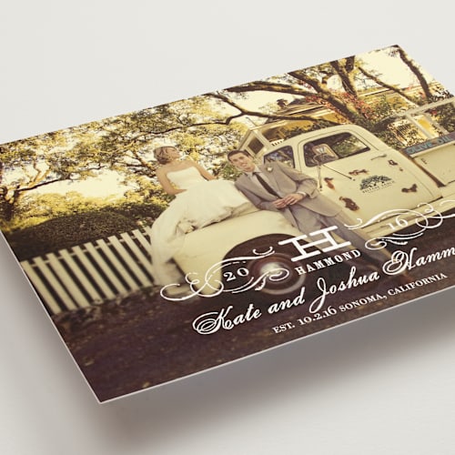 This is a cotton wedding announcements with standard by Oscar and Emma - Karly Depew called vintage printing on signature in standard
