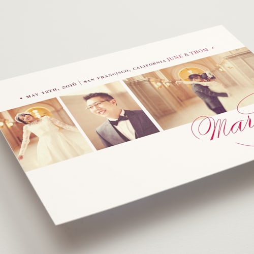 This is a soft ruby wedding announcements with standard by Oscar and Emma - Karly Depew called love & happiness printing on signature in standard