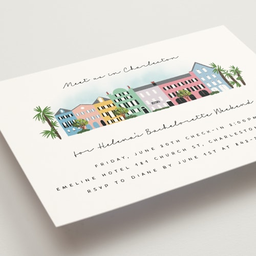 This is a cloud bachelorette party invitations with standard by Becky Nimoy called rainbow row weekend printing on signature in standard