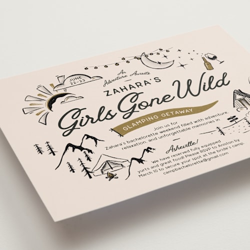 This is a champagne bachelorette party invitations with standard by Kelsey Mucci called girls gone wild printing on signature in standard