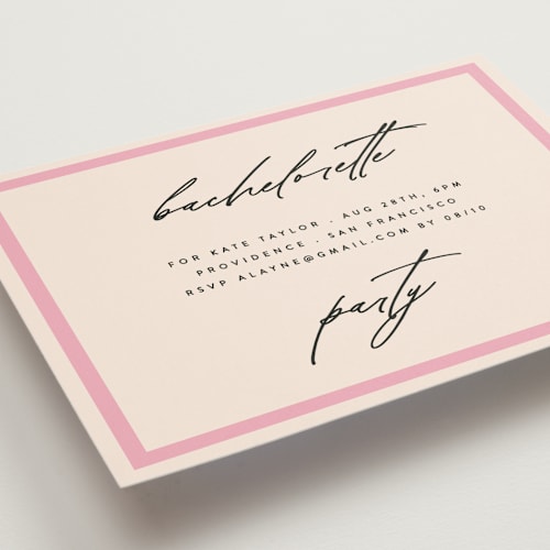 This is a champagne bachelorette party invitations with standard by Angela Thompson called chic party printing on signature in standard
