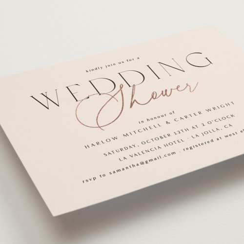 This is a champagne bridal shower invitations with foil pressed by Summer Winkelman called simple classic printing on signature in standard