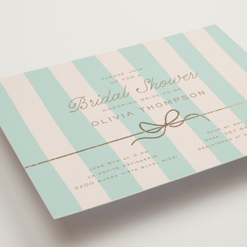 This is a aquamarine bridal shower invitations with foil pressed by Leia Matt called macaron box printing on signature in standard
