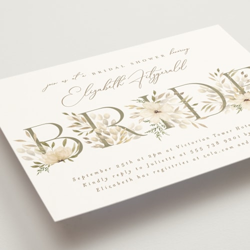 This is a elegant spring bridal shower invitations with standard by Phrosné Barwood called floral bride printing on signature in standard