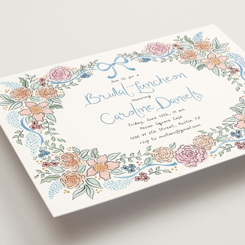 This is a ocean bridal shower invitations with standard by Tamara Hilje called portofino printing on signature in standard