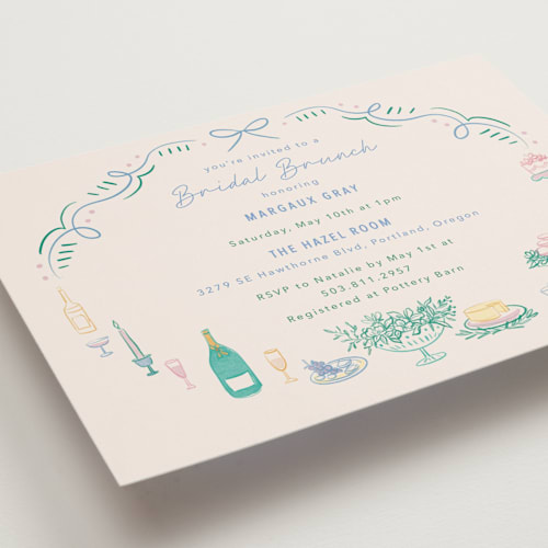 This is a pastel bridal shower invitations with standard by Elly called dining printing on signature in standard