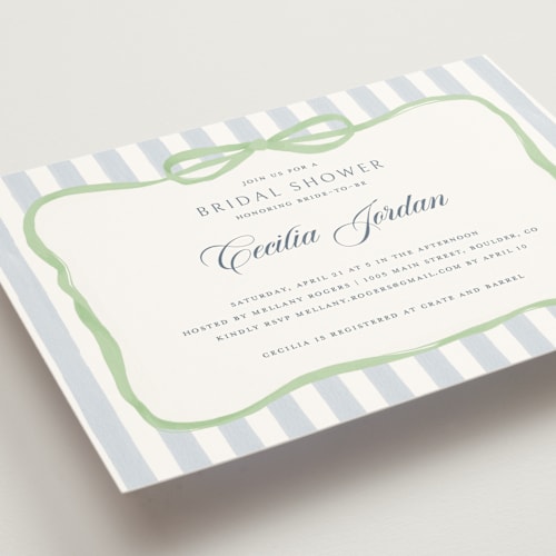 This is a mint bridal shower invitations with standard by Pati Cascino called celina printing on signature in standard