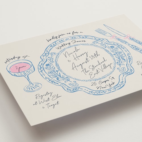 This is a porcelain bridal shower invitations with standard by Elly called wine & dine printing on signature in standard