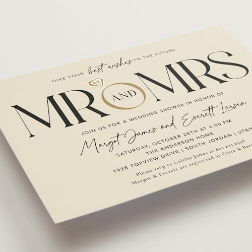 This is a buttercream bridal shower invitations with standard by Robert and Stella called mr. & mrs. printing on signature in standard
