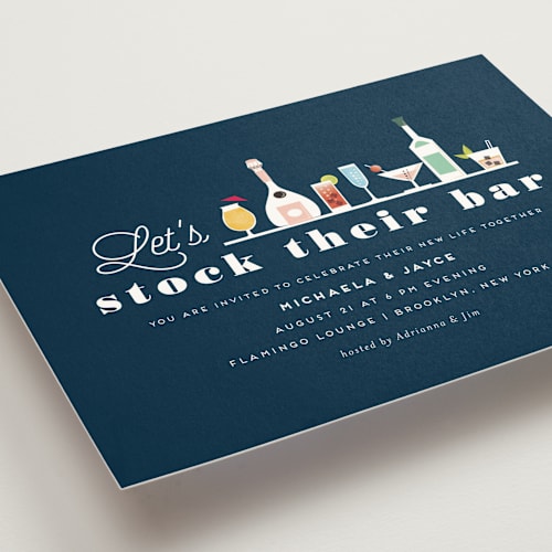 This is a indigo engagement party invitations with standard by chocomocacino called caipiroska printing on signature in standard
