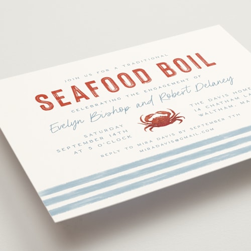 This is a wave engagement party invitations with standard by Olivia Raufman called two if by sea printing on signature in standard