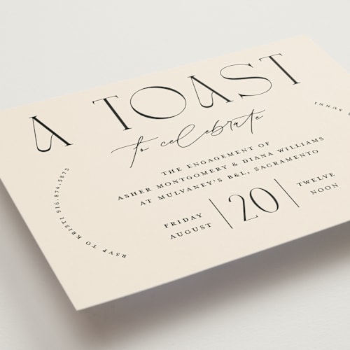 This is a dune engagement party invitations with standard by Christie Garcia called a toast printing on signature in standard