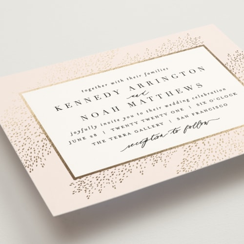 This is a blush foil stamped wedding invitations with foil pressed by Kristie Kern called solaris printing on signature in standard