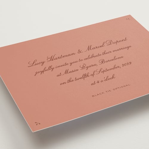 This is a terra foil stamped wedding invitations with foil pressed by Ani Somi called sweet fancy printing on signature in standard