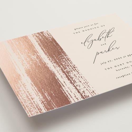 This is a rose foil stamped wedding invitations with foil pressed by Kelly Schmidt called brushed accent printing on signature in standard