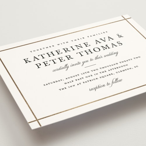 This is a cloud foil stamped wedding invitations with foil pressed by Stacey Meacham called formal affair printing on signature in standard