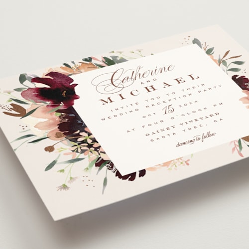 This is a eggshell foil stamped wedding invitations with foil pressed by Leah Bisch called harvest printing on signature in standard