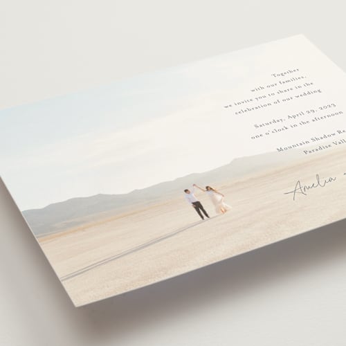 This is a azure wedding invitations with standard by Jennifer Postorino called handwritten printing on signature in standard