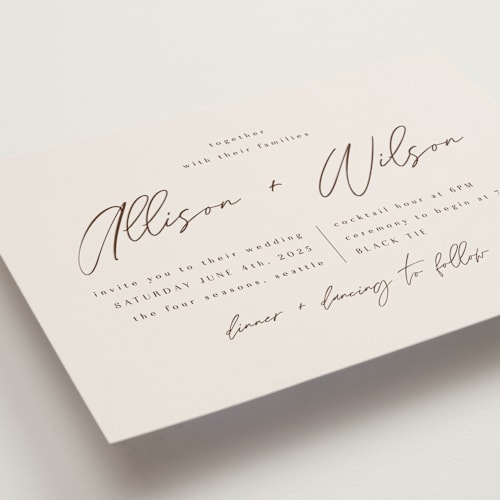 This is a ecru wedding invitations with standard by AK Graphics called love note printing on signature in standard