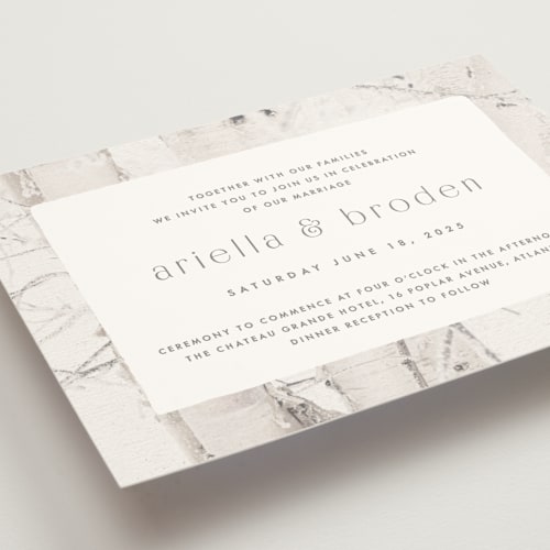This is a natural wedding invitations with standard by Melanie Severin called winter birch printing on signature in standard