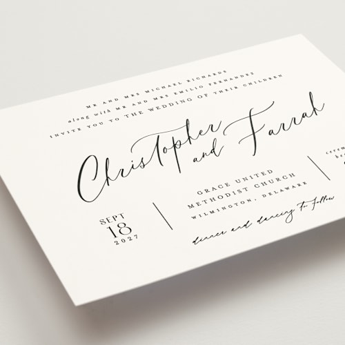 This is a pearl wedding invitations with standard by Hooray Creative called beautifully scripted printing on signature in standard
