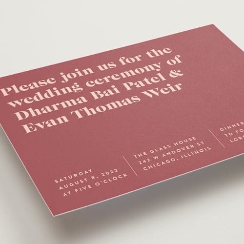 This is a rust wedding invitations with standard by Melissa Egan of Pistols called headline printing on signature in standard