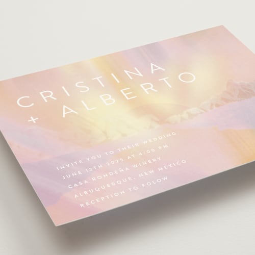 This is a dawn wedding invitations with standard by Tamara Hilje called amanecer printing on signature in standard