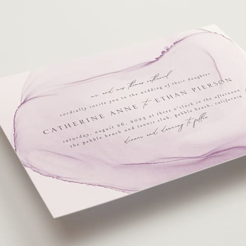 This is a plum wedding invitations with standard by Erin Deegan called cultured pearl printing on signature in standard
