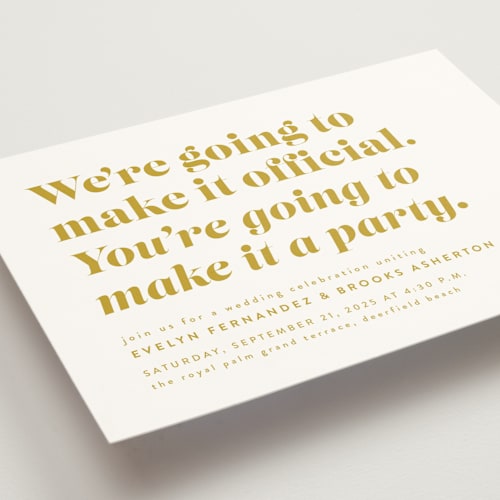 This is a mustard wedding invitations with standard by Lea Delaveris called make it official printing on signature in standard