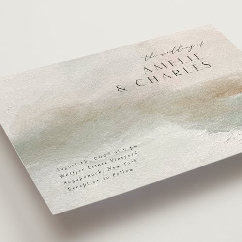 This is a marine wedding invitations with standard by Nicoletta Savod called sunset waves printing on signature in standard