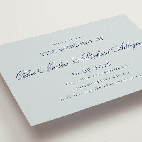 This is a sky wedding invitations with standard by Kelly Schmidt called landscape script printing on signature in standard