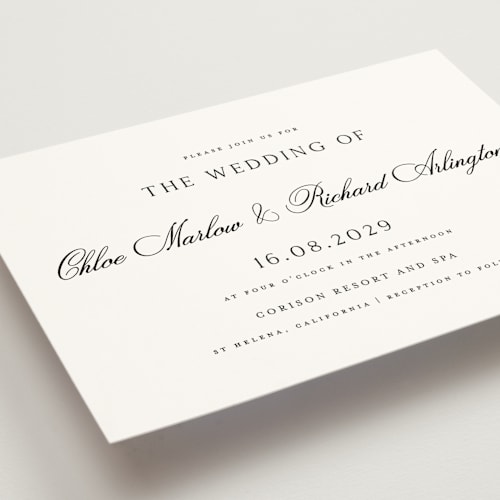 This is a silk wedding invitations with standard by Kelly Schmidt called landscape script printing on signature in standard