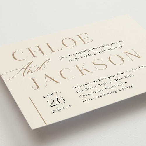 This is a vanilla wedding invitations with standard by Alethea and Ruth called left stack printing on signature in standard