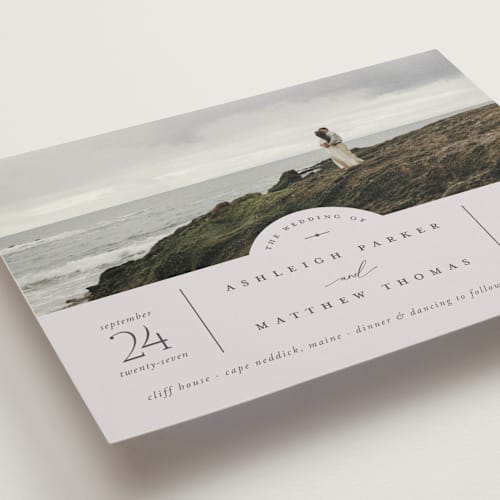 This is a lavender wedding invitations with standard by Heather Schertzer called panoramic printing on signature in standard