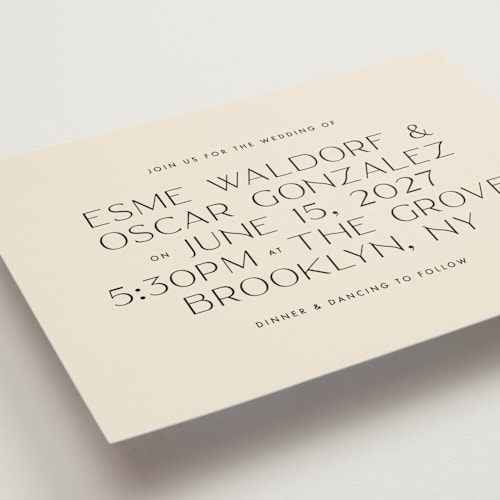 This is a cream wedding invitations with standard by Ellen Schlegelmilch called brooklyn printing on signature in standard