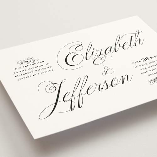 This is a black tie wedding invitations with standard by Laura Hamm called gracefully printing on signature in standard