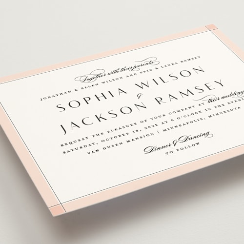 This is a blush wedding invitations with standard by Michelle Taylor called classical printing on signature in standard