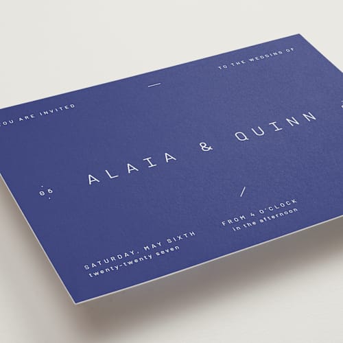 This is a positano wedding invitations with standard by Blustery August called alaia printing on signature in standard